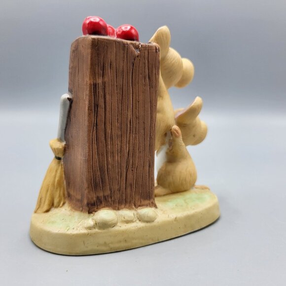 Vintage 1979 Enesco Figurine Mice Pair Climbing Shelf Apples Broom Decor Ceramic - Picture 8 of 16